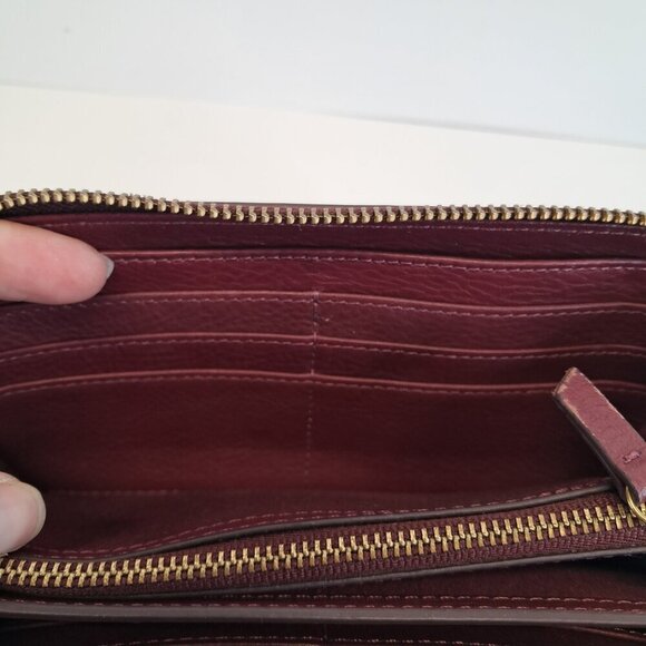 Fossil Zip Around Burgundy Marron Leather Wallet - Picture 8 of 12